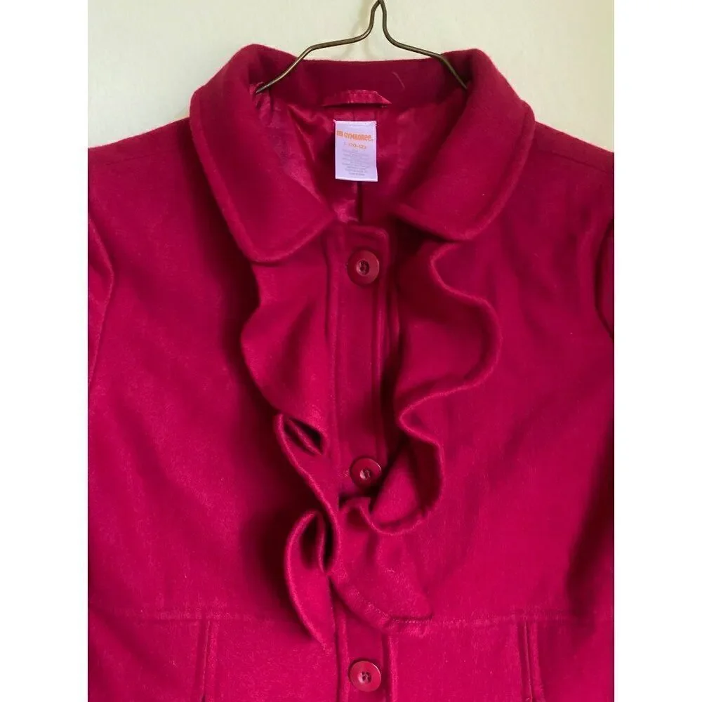 Gymboree Girls Coat Long Sleeve Ruffled Front Burgundy Wool Blend L 10-12